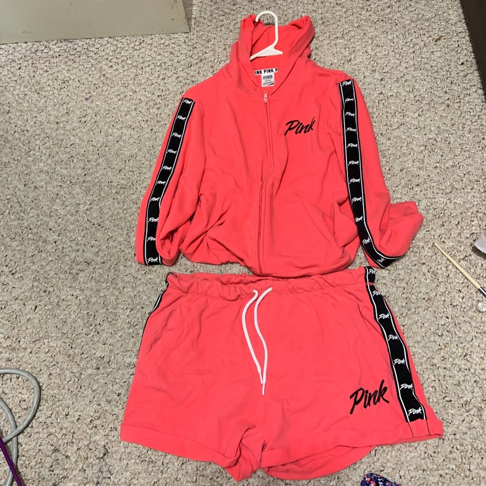Victoria Secret Pink hoodie and matching shorts
